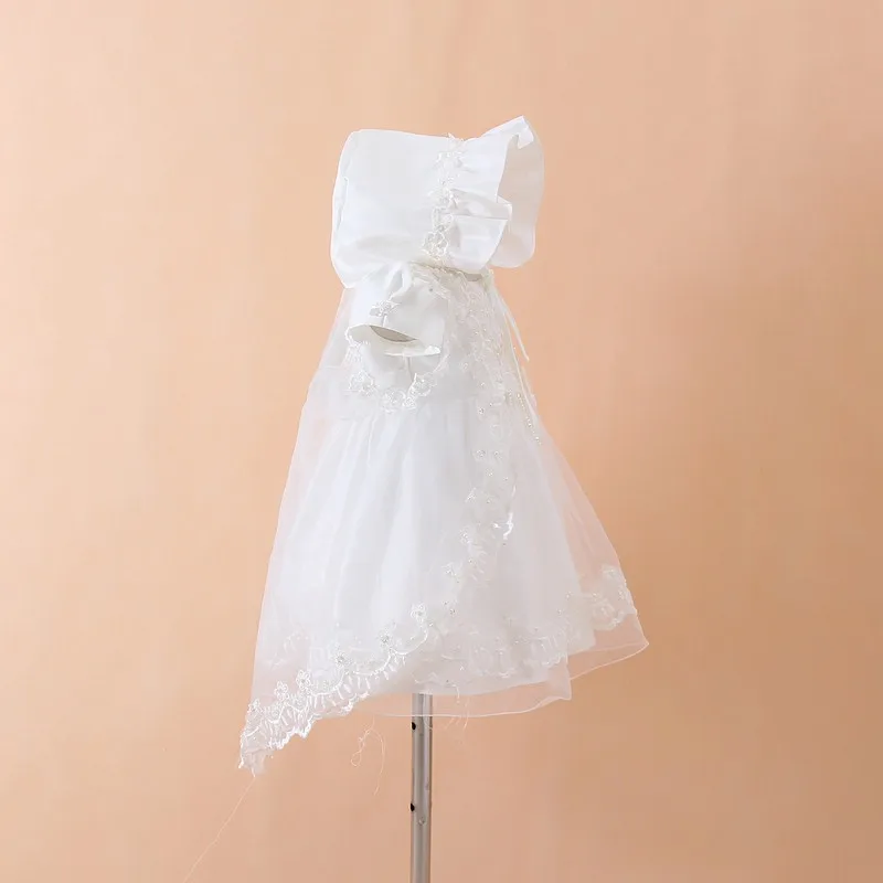 Платье на крестины для маленьких девочек платье + шляпа шаль Vestidos Infantis кружевное