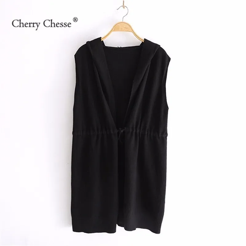 Cherry Chesse Harajuku жилет с кулиской одноцветное для женщин капюшоном Открыть стежка