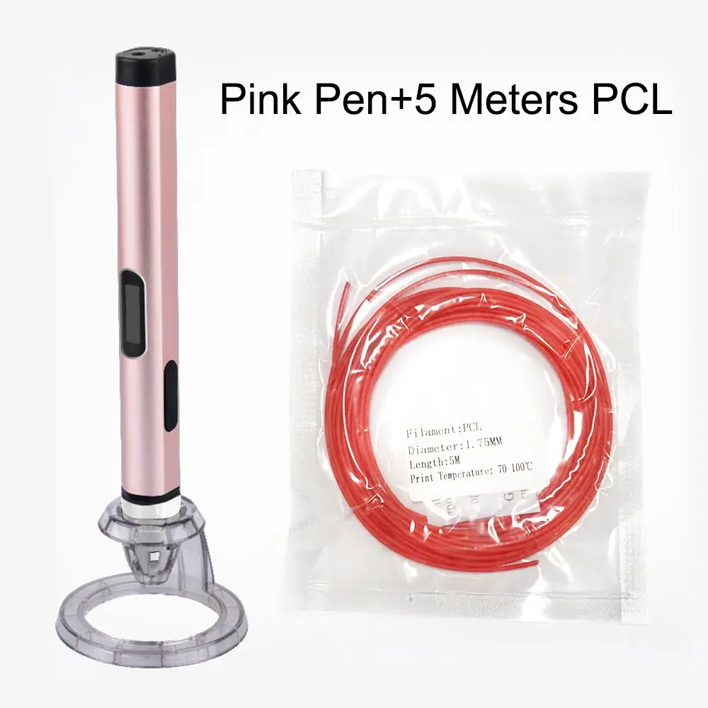 Rose Pen 5M PCL Dewang Новые X4 Интеллектуального 3D Печать Ручка с ЖК-Экраном, Низкая Температура USB 3D Ручка Металлический цвет Ультра-свет - Цвет: Rose Pen 5M PCL