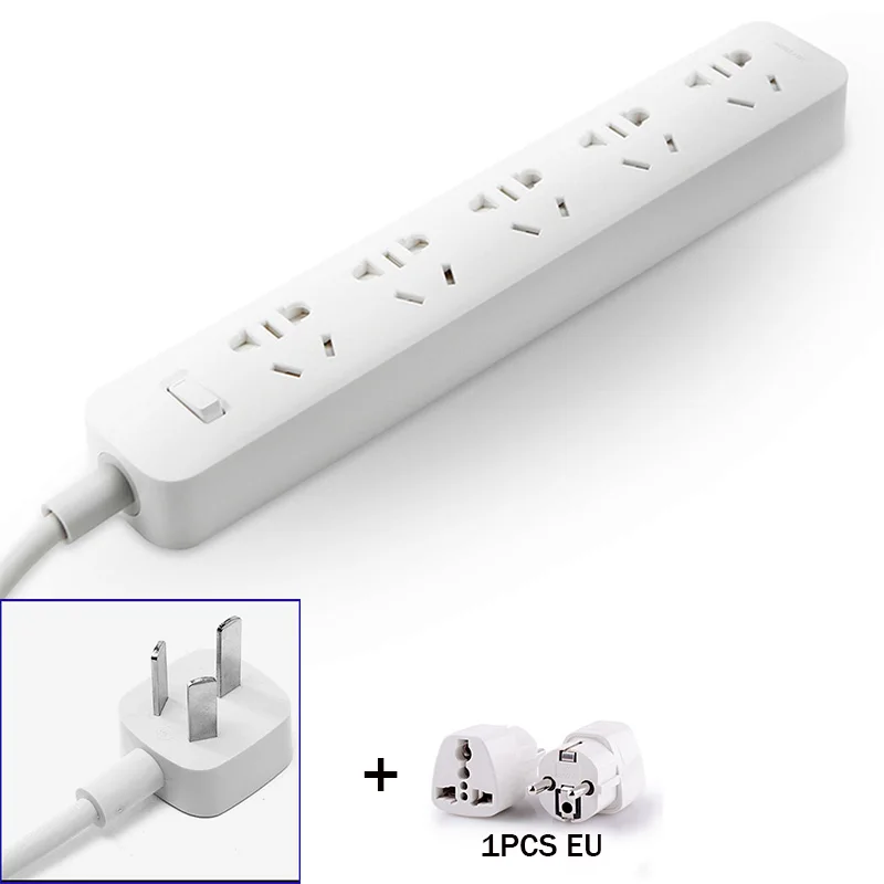 EU Plug Xiaomi Mijia 5 силовых розеток, силовая полоса, вилка, электрический адаптер питания, независимая защитная дверь с нескользящим ковриком для умного дома - Цвет: EU Plug
