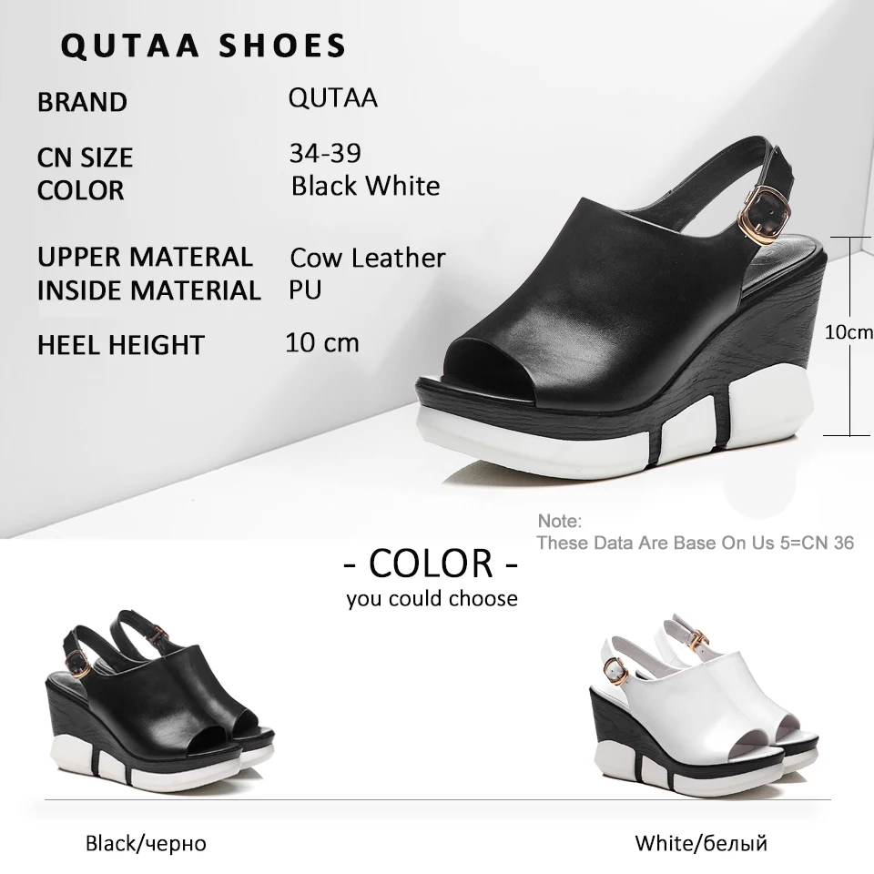 QUTAA/ г. Женские босоножки Повседневная женская обувь из коровьей кожи на очень высоком каблуке с круглым открытым носком на толстой подошве размер 34-39