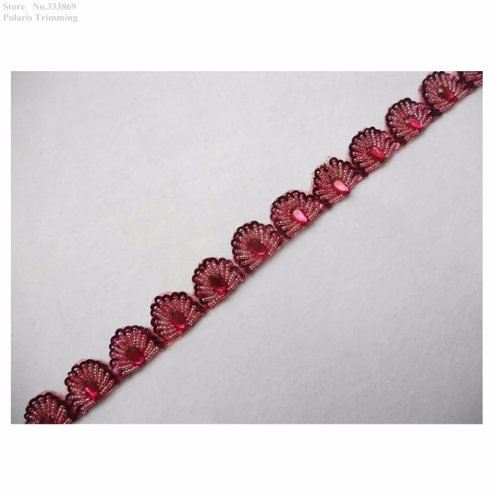 Бесплатная доставка 1 ярд ручная работа бордовые расшитые бисером украшенные