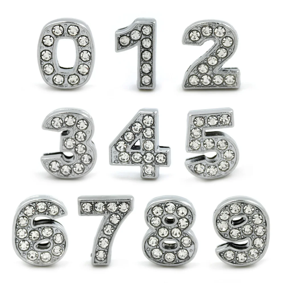 10 мм Полный Стразы с номером скольжения &quot0-9&quot (10 шт./лот) слайд амулеты подходят