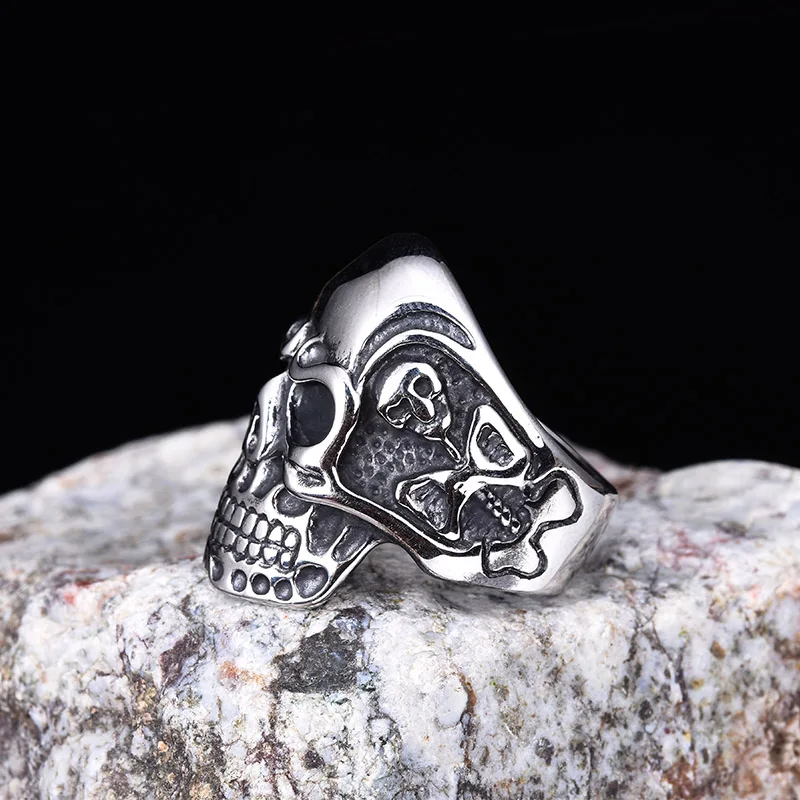 316L Нержавеющая сталь Готический Панк Серебряный Резьба тяжелых Skull Ring Байкер