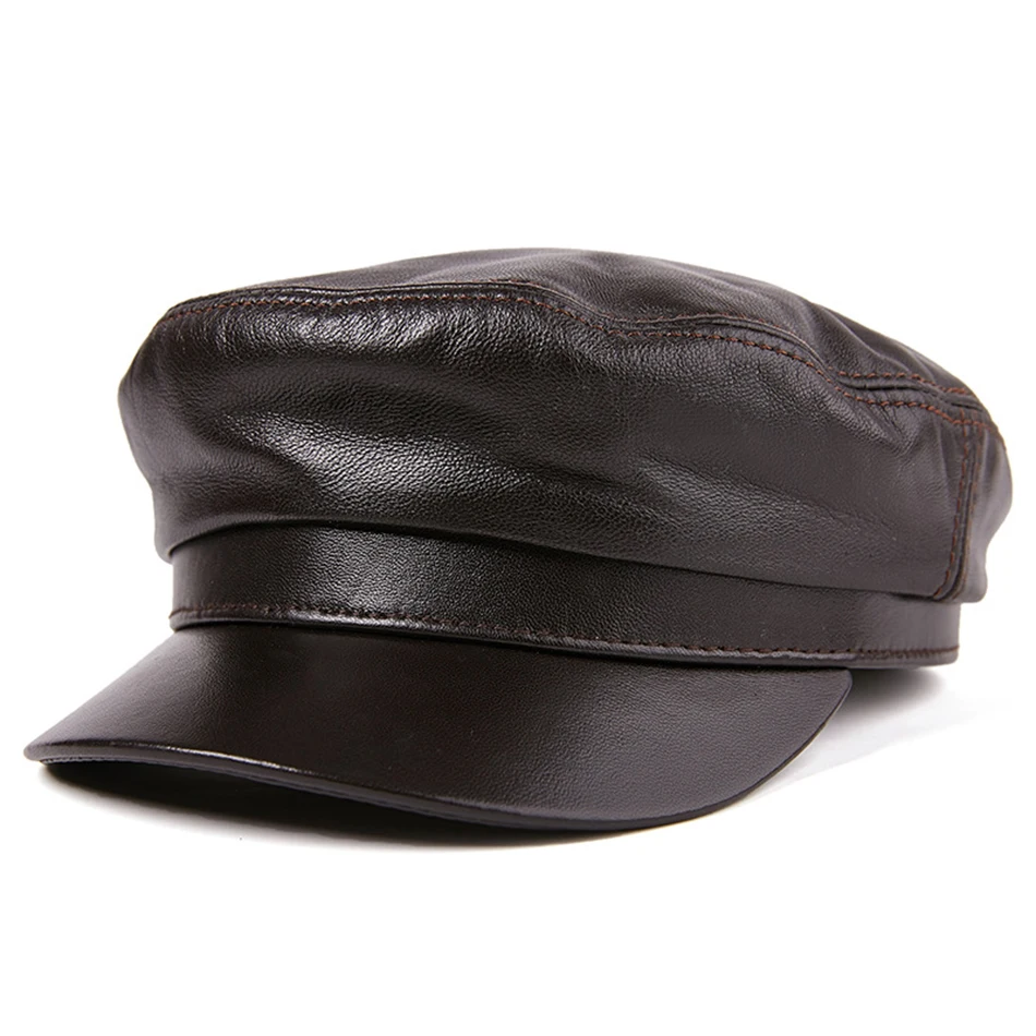 brown cap LA SPEZIA темно-синяя шляпа моряка для женщин Коричневая кожа Baker кепки для мальчиков унисекс Натуральная Овчина кожа осень зима мужская Военная Кепка - Цвет: brown cap