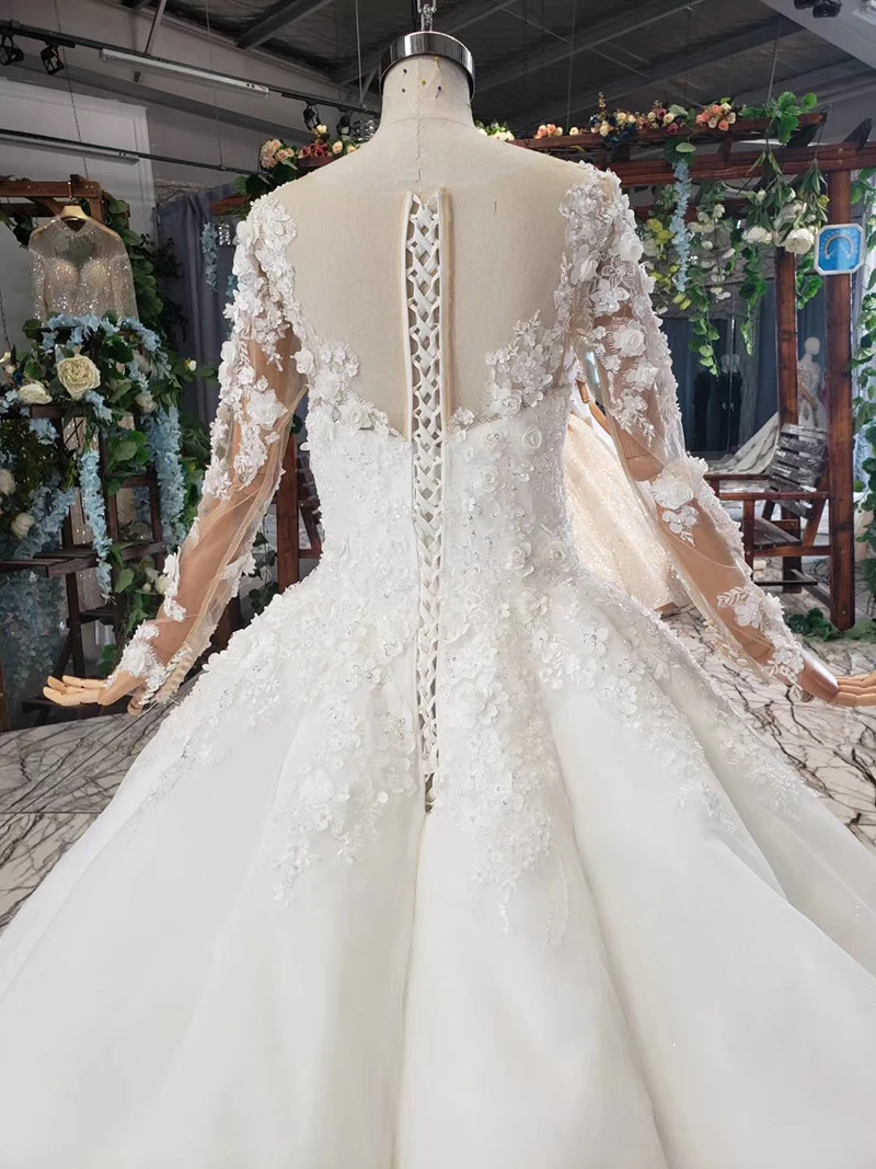 

HTL600 2020 Like white wedding dresses with appliques o-neck illusion long sleeve wedding gowns with train vesrido de noiva 2020