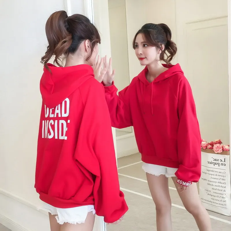 Корейская мода женские толстовки 2018 с надписью DEAD INSIDE свободные Sudadera Bts капюшоном