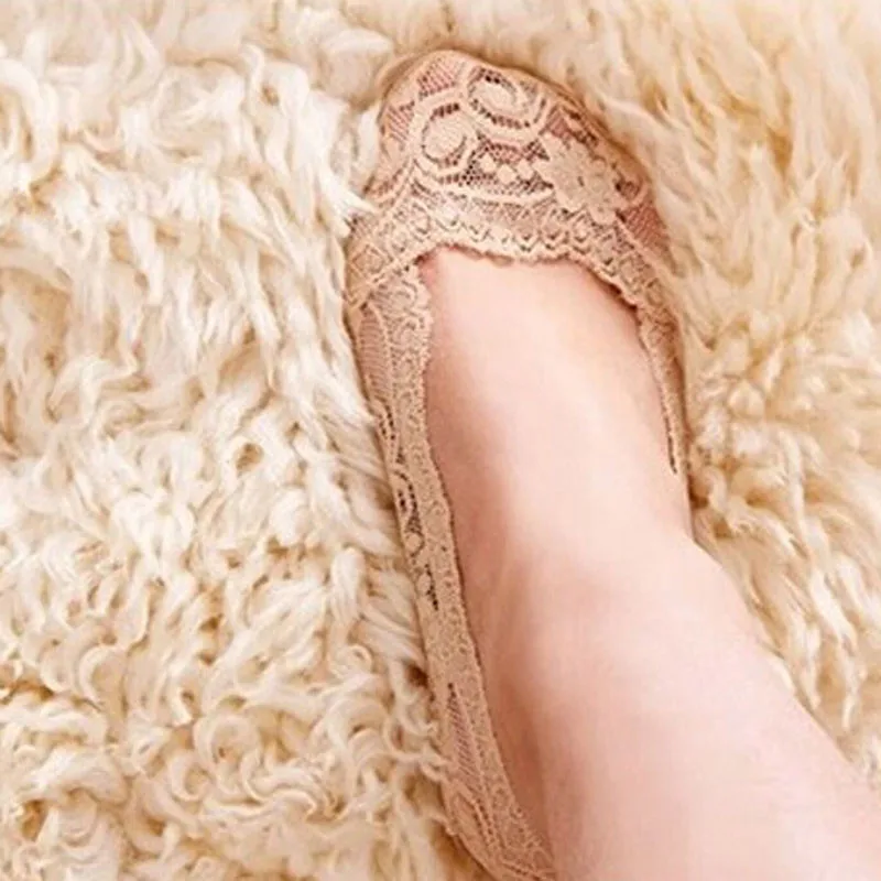 Модные женские летние хлопковые кружевные нескользящие носки с невидимой