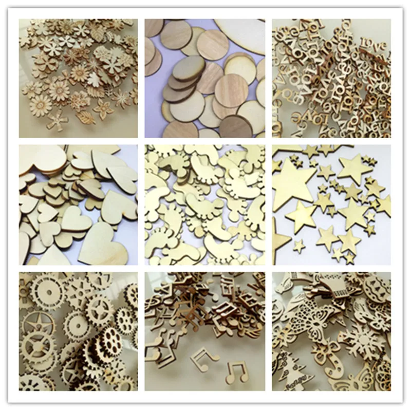 

50-100PC Various Wood Handmade DIY Logs LOVE Christmas Home Decoration