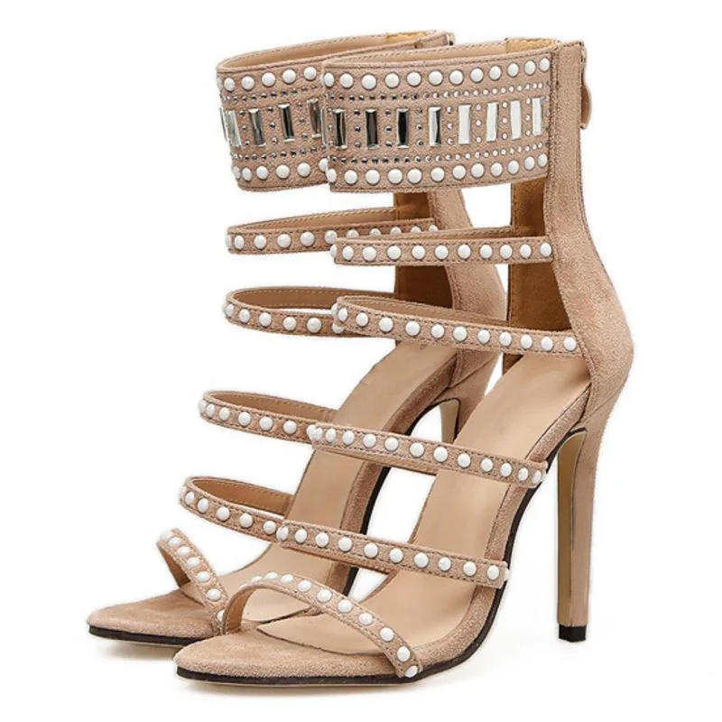 RIZABINA/Модные женские сандалии-гладиаторы на высоком каблуке Босоножки с открытым