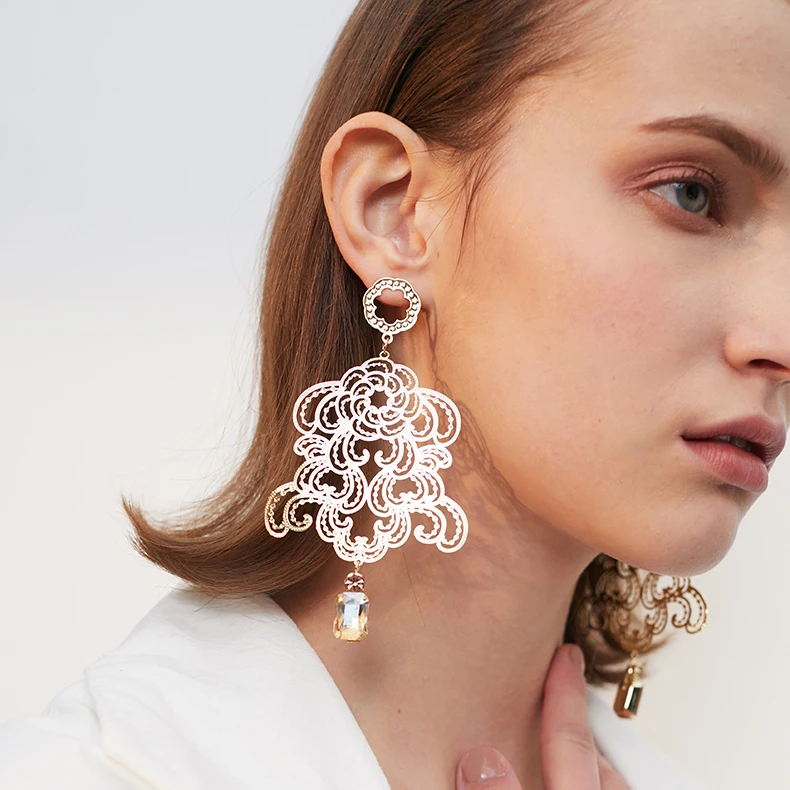 Hollow Metallic Big Stud Earrings For Women Party Gifts 925 Silver Needle Dangle Drop Statement 2019 Fashion Jewelry | Украшения и