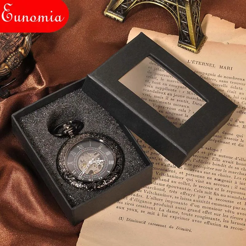WATCH WITH BOX I Новое поступление классные роскошные мужские модные часы с necklace ем винтажные стимпанк ручной Ветер Механические карманные часы Роскошный подарок классный - Цвет: WATCH WITH BOX I