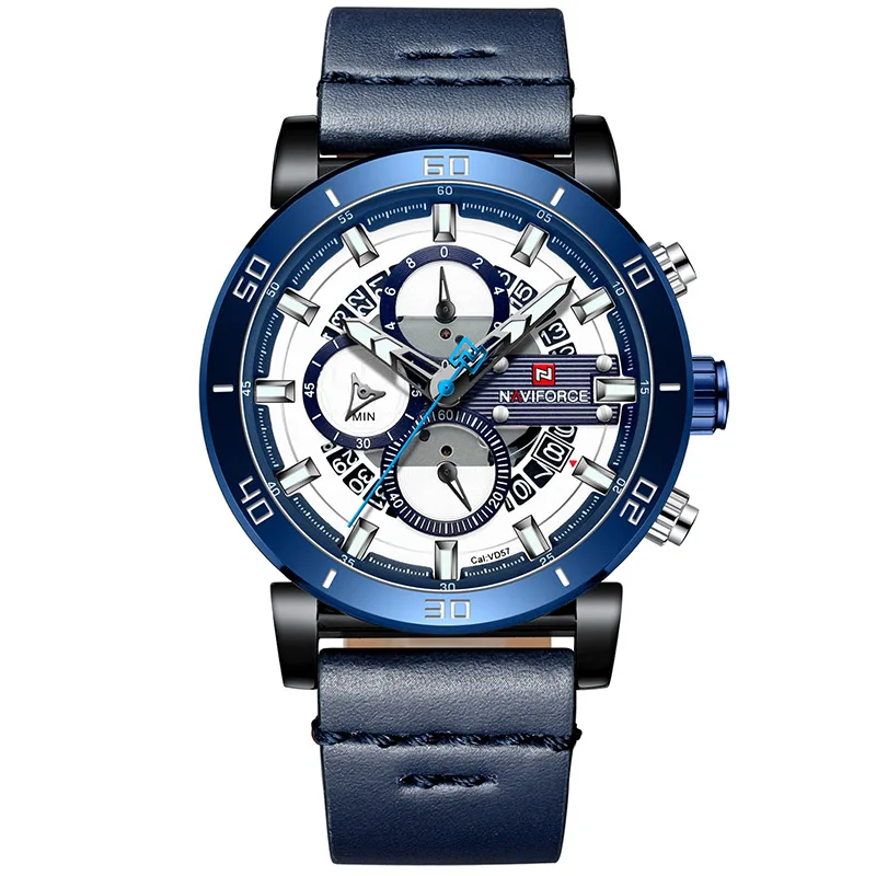 Bule White NAVIFORCE для мужчин s спортивные часы для мужчин Лидирующий бренд роскошные кожаные кварцевые автоматические часы с датой мужские армейские военные водонепроницаемые наручные часы - Цвет: Bule White
