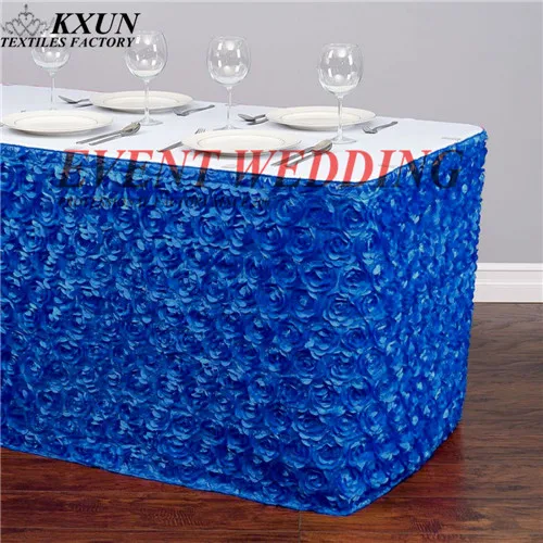 royal blue 10 футов Длинная атласная Скатерть с розами плинтус торт стол юбка для украшение для свадьбы - Цвет: royal blue