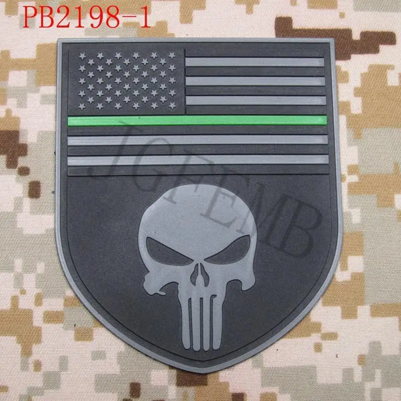 Тонкая зеленая линия Devgru SealTeam Череп американский флаг 3D нашивки из ПВХ черные
