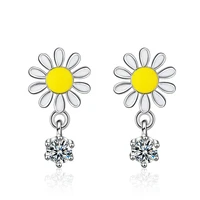 100 925 sterling silver daisy earrings for women spring jewelry epoxy sun flower zircon tassel earrings oorbellen gift