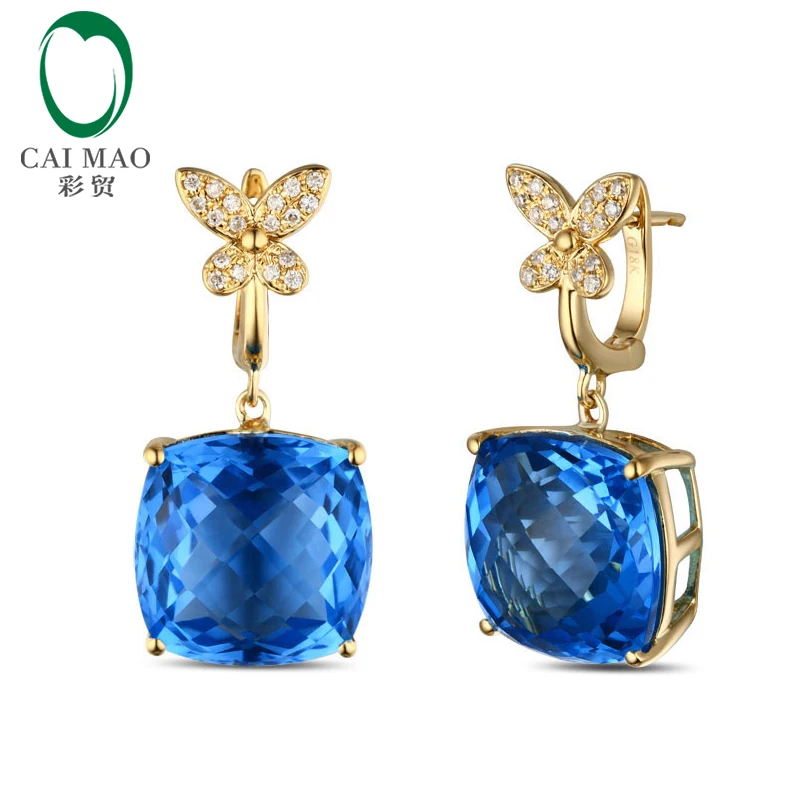 18.06ct красивые шахматные серьги с голубым топазом H SI|Серьги-подвески| |