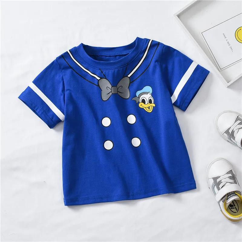 New Boy Clothes Set Summer Cotton Girl Dress Children Donald Duck T-shirt+Shorts Set 2Pcs Boys Girls Cartoon Clothing 1-6T