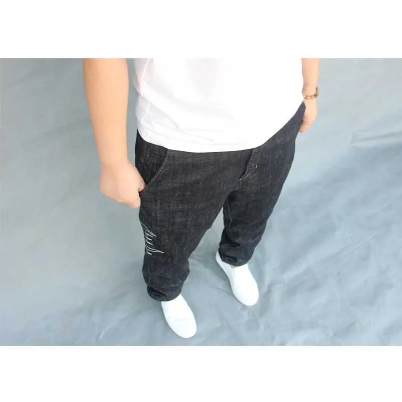 Мужские свободные мешковатые джинсы хлопковые шаровары черного цвета с