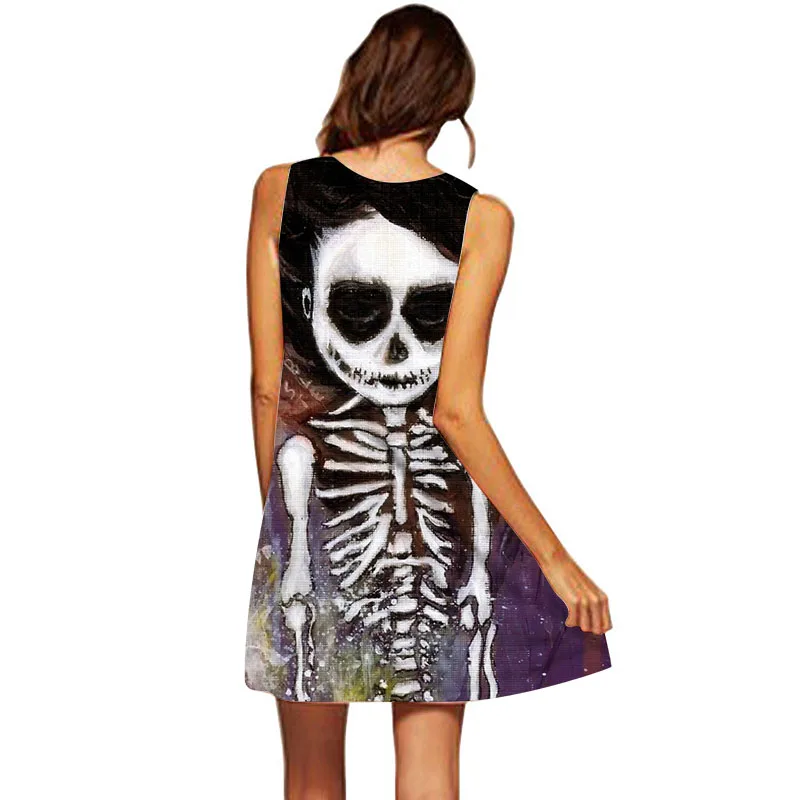 Женское мини платье с принтом скелета летнее вечерние жное Платье туника без