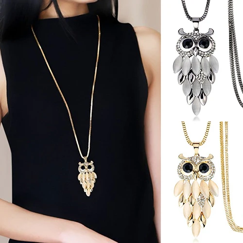 Hot Women's Lovely Owl Pendant Rhinestone Long Sweater Box Chain Necklace Jewelry BEK7 | Украшения и аксессуары