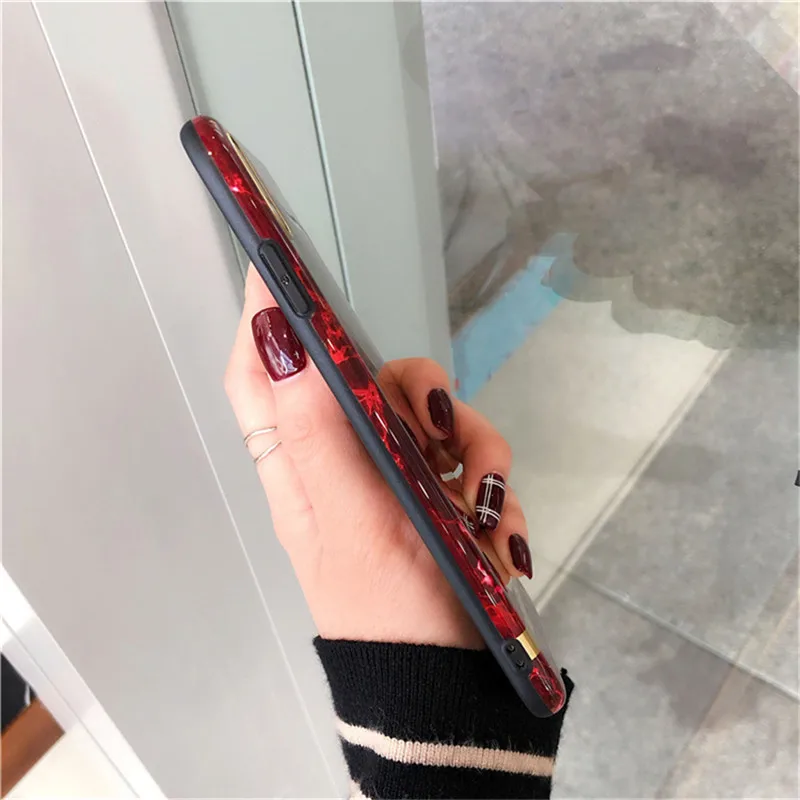 Retro Marble Phone Case For iphone XS Max X XR 6 S 7 8 Plus Wine red Back Cover Glossy Soft Cases |