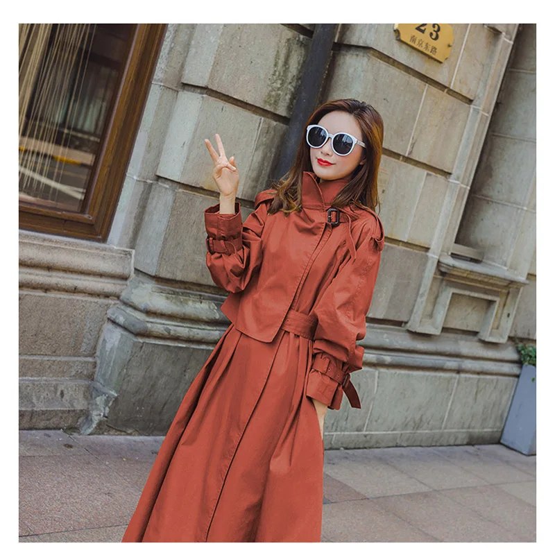 

Casual Classic X-long Trench Coat For Women's Spring and Autumn Long Sleeve Windproof Collar Fashion Loose Outerwear Casaco f976