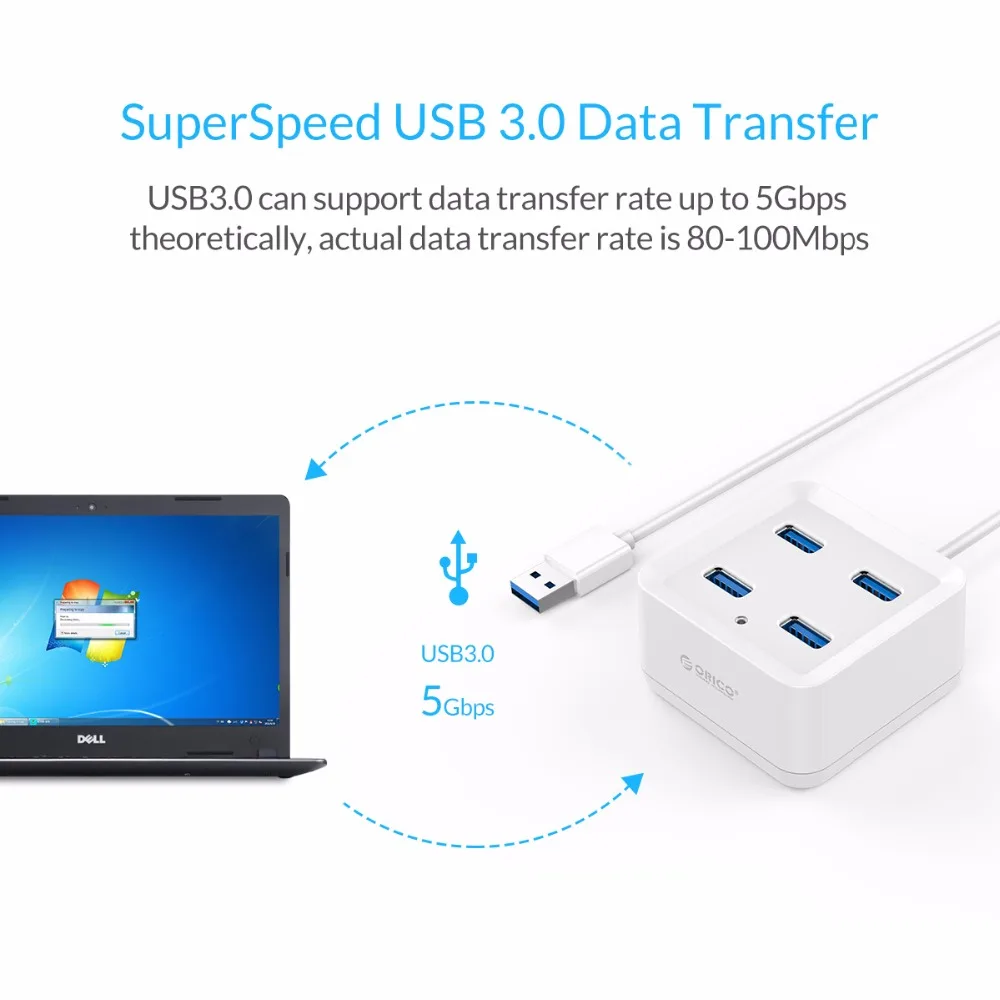 Ультратонкий мини хаб ORICO с 4 портами USB 3 0 и суперскоростью 5 Гбит/с для ноутбуков