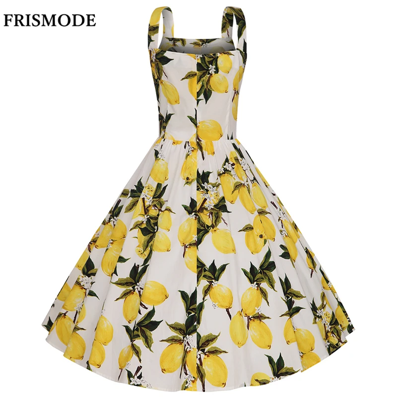 Однобортный Спагетти ремень Midi лимон платье с принтом 2018 Мода Одри Хепберн