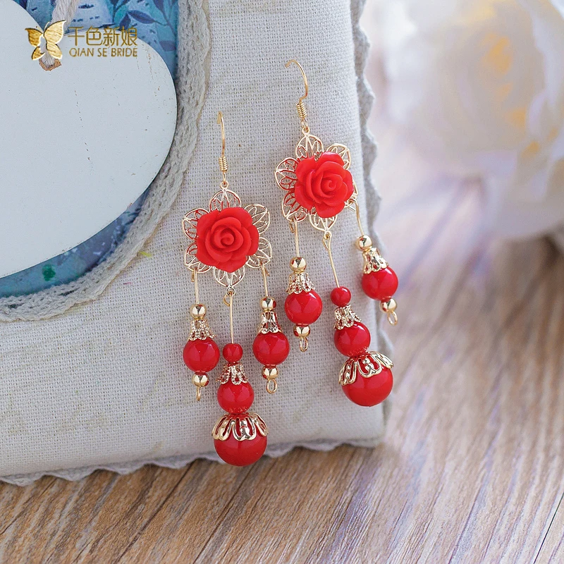 Великолепная женщины cutel серьги девушка аксессуары в стиле барокко красный