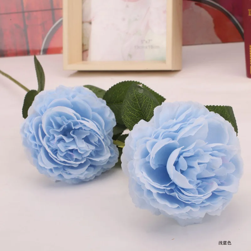 Светло-голубой 1PCS 3 Heads Fake Flowers Artificial Silk Bridal Wedding Decoration Wreath Bunch Home Decor Artificial Flowers Peony Real Touch - Цвет: Светло-голубой