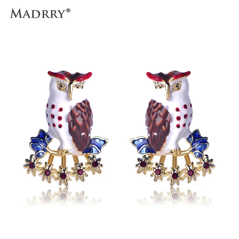 Madrry Kawaii Owl Shape Enamel Drop Earrings Red Crystal Bird Ear Jewelry Women Girls Party Accessories Harajuku Pendant Earring |