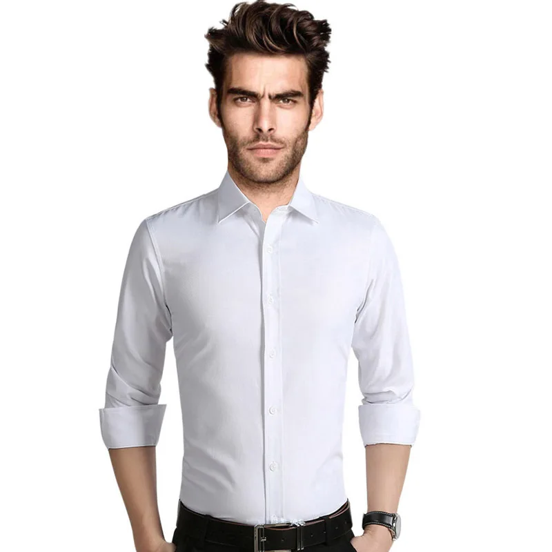 

2016 Summer Fashion Mens Dress Shirts Water Washing Full Sleeve Solid Clothing Man's Slim Turn-down Collar Clothes Free Shipping