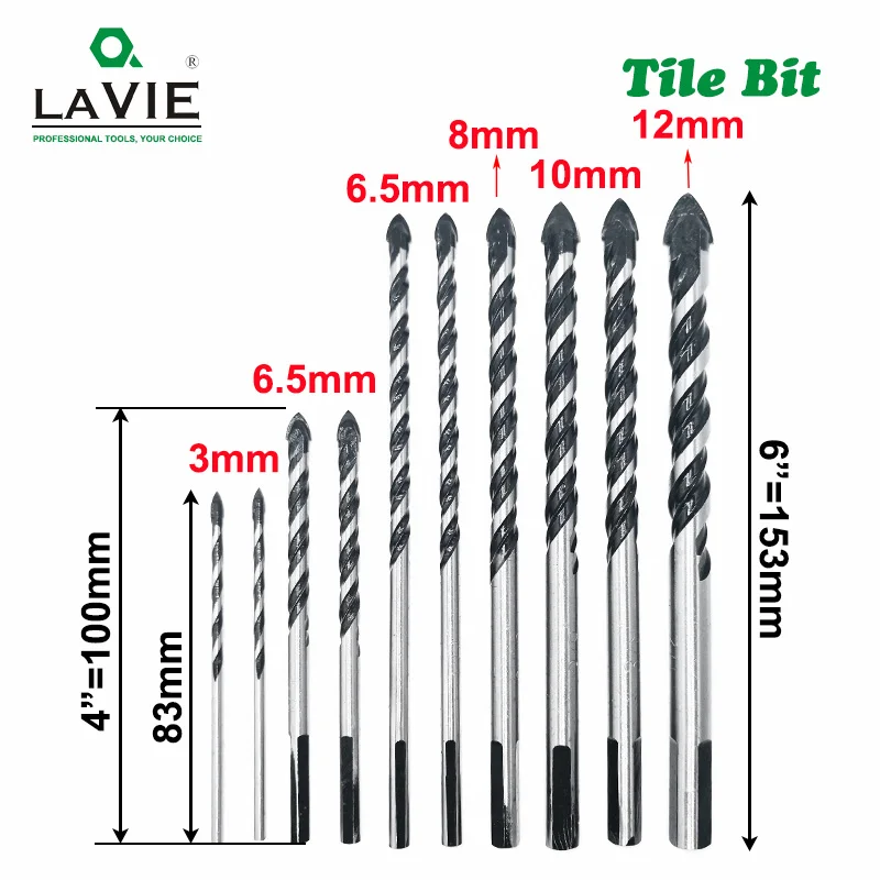 LAVIE 10 шт. многофункциональное расширенное стеклянное сверло треугольное для