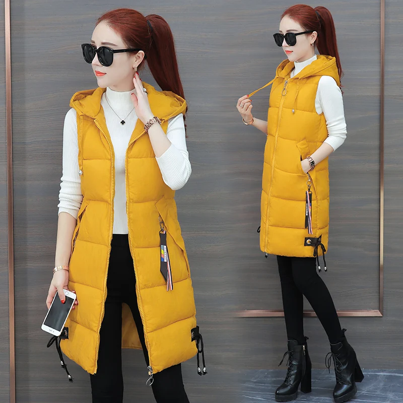 Brieuces 2021 Red High Quality Women Vests Winter Hooded Female Coats Zipper Cotton Long Jackets Slim Fashion Coat Plus Size 4XL | Женская