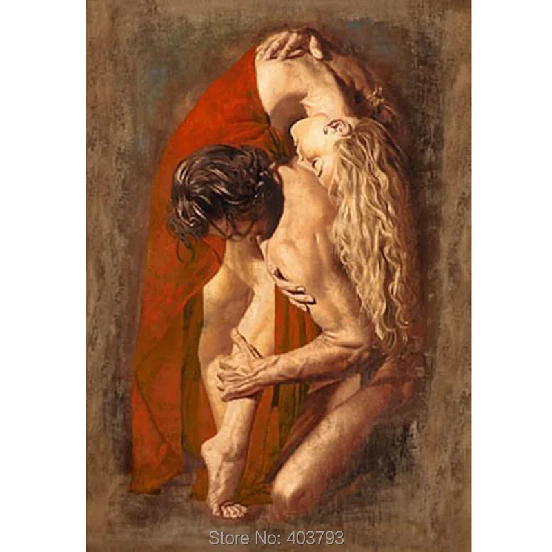 

100% Hand Painted Charming Portraits Romantic Young Lovers In Landscape Canvas Oil Painting For Home Wall Art Unframed