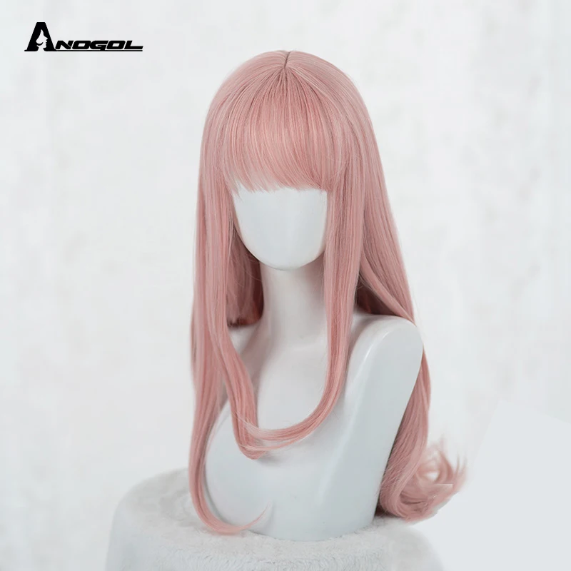 ANOGOL Fujiwara Chika Love is War Kaguya-sama розовые длинные прямые высокотемпературные синтетические парики для косплея плоская бахрома