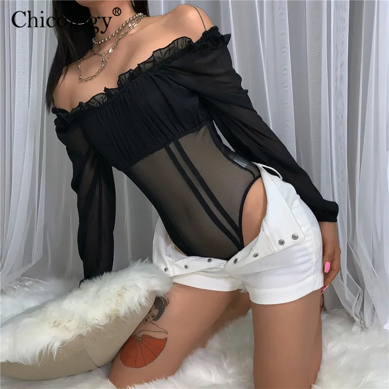 Прозрачное Сетчатое сексуальное боди Chicology с открытыми плечами женское Клубное