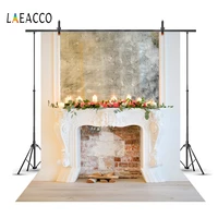laeacco fireplace candle wood wreath brick wall children portrait photography backgrounds photo backdrops photocall photo studio