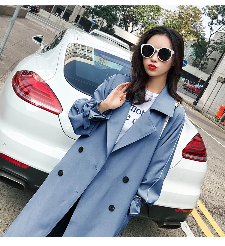 Женский Длинный Тренч оверсайз свободный винтажный двубортный с поясом Длинные