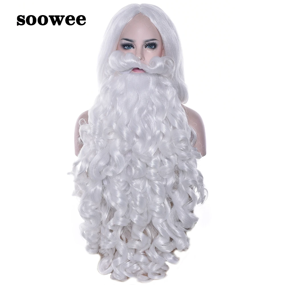 Soowee 80 см длинные вьющиеся рождественские костюмы Санта Клаус Косплей парик и