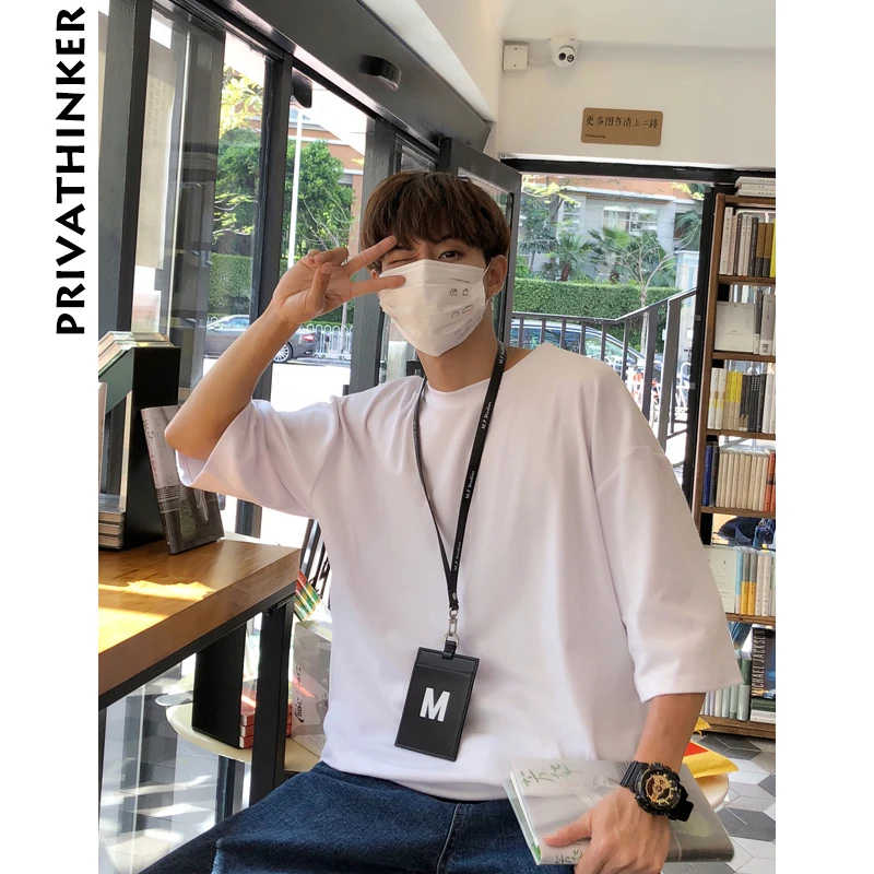 Мужская хлопковая футболка Privathinker однотонная Повседневная с рукавом до локтя в