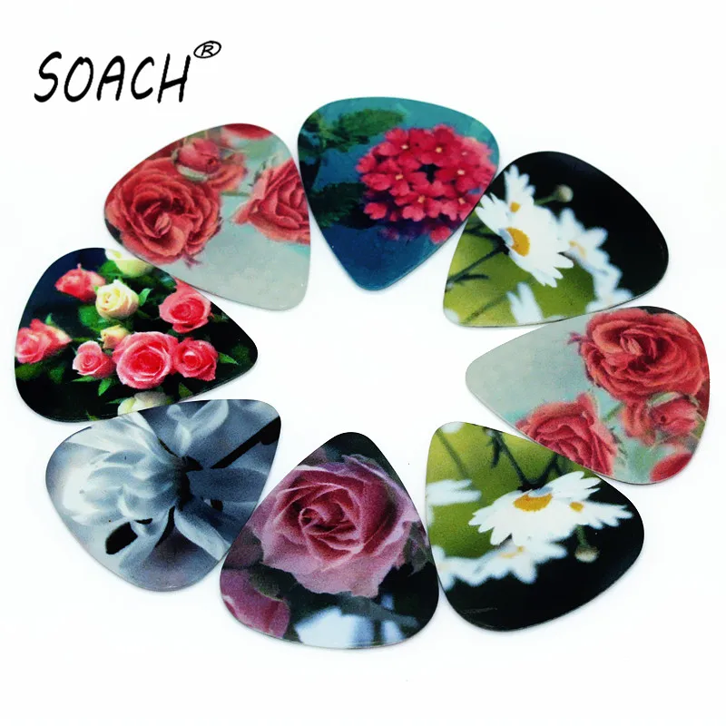 

SOACH 10pcs 0.71mm Flowers two side earrings pick DIY design guitar Accessories pick guitar picks for ukulele bass