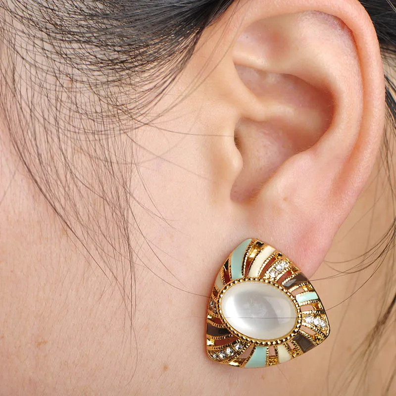 Женский Классический комплект из сережек и кольца Blucome белый гвоздиков с опалом