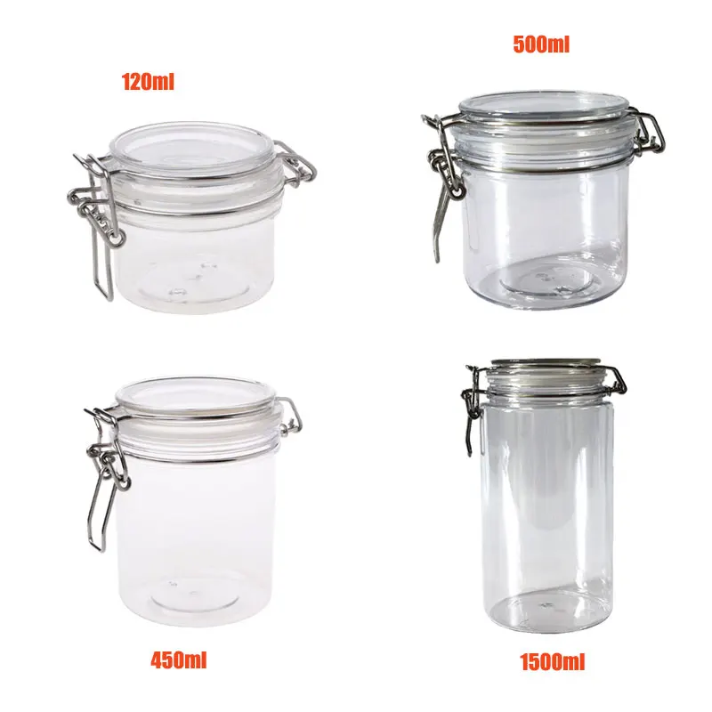 VFGTERTE 1PC 120ml/450ml/500ml/1500ml PET Storage Bottle with Airtight Seal Lid Round Clip Top Food Container Jars Home Kitchen | Дом и сад
