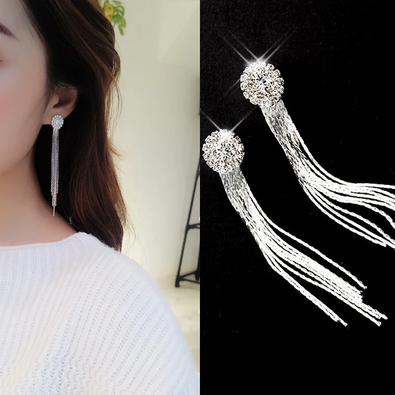 Серьги с кисточками и кристаллами 1 пара элегантные блестящие серьги серебряным