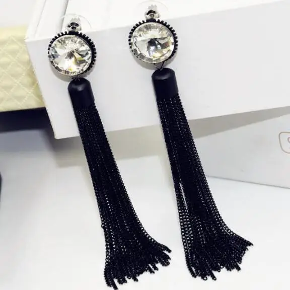 

Charmcci Sparkly Round Zircon Tassel Long Earrings For Women Black Bijoux 2018 New Trendy Jewelry Wholesale Cute Gift