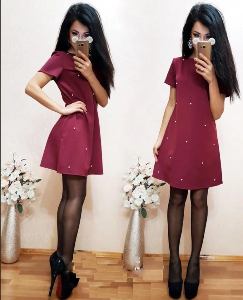 2019 летние Для женщин бисером Повседневные платья однотонные Цвет с О-образным