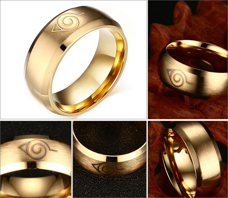 Для мужчин кольцо золотой Наруто анимация Кольца 8 мм золото Цвет Титан Сталь