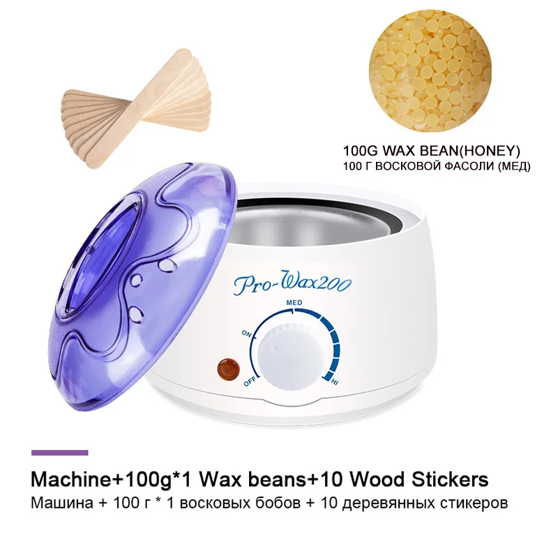 Honey set Электрическая машинка для удаления волос с расплавом воска, нагреватель 100 г, восковые бобы, 10 шт., деревянные наклейки, эпилятор для удаления волос, набор для восковой эпиляции, cera depilatori - Цвет: Honey set